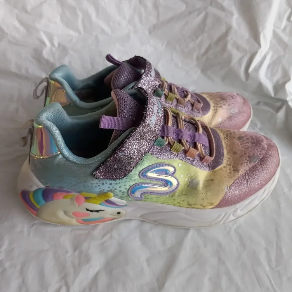 SKECHERS Pink Purple Unicorn Shoes Easy On Size 3